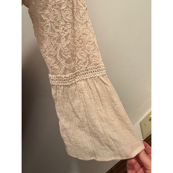 Westport Womens Cream Lace Boho Blouse Long Bell Sleeve Split Neck Top Small - Picture 9 of 10